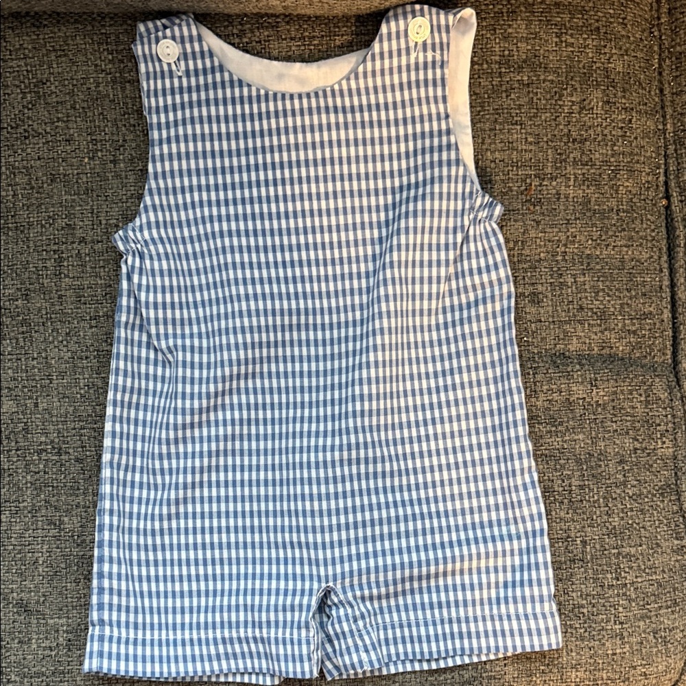 Little English Blue and White Gingham Baby One-Piece